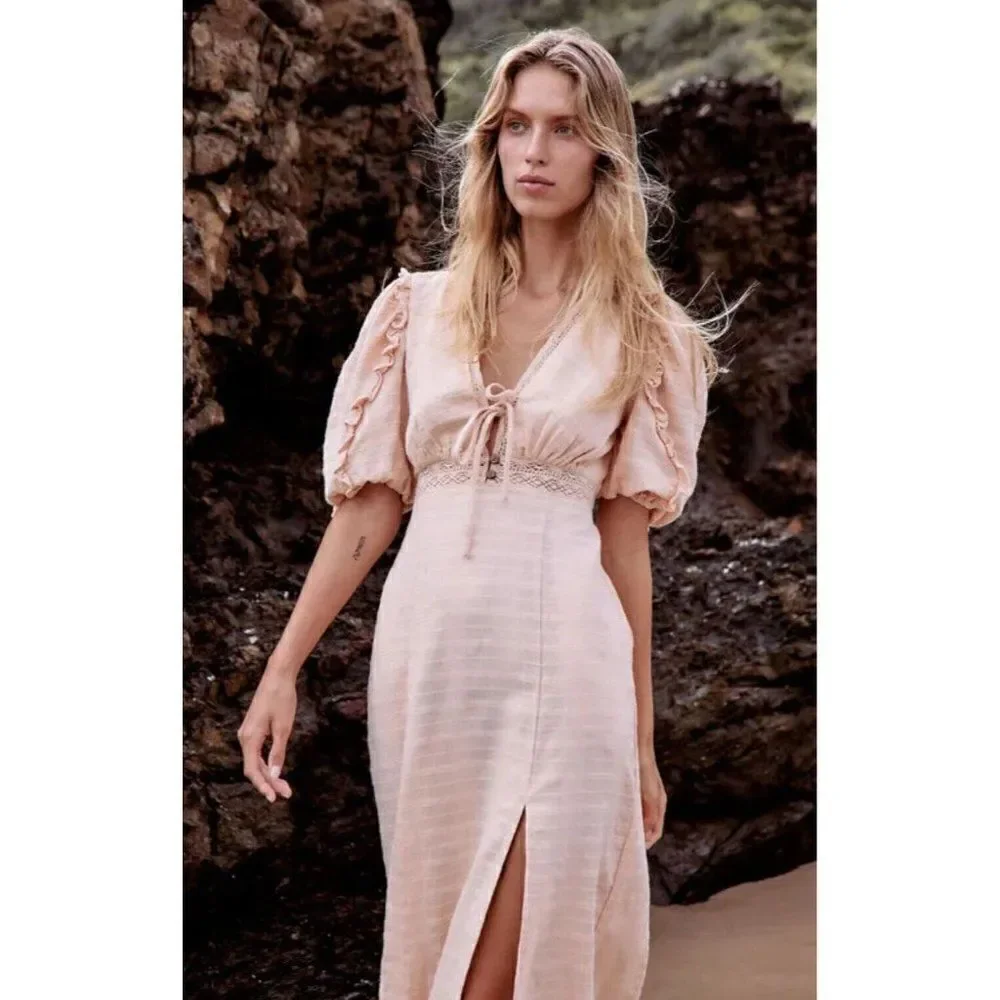 NWT FREE PEOPLE Sz XS SLOW PACE MIDI DRESS IN DREAMT KISS
